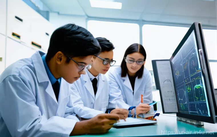 대기환경분야 전문가로 성장하기 위한 팁 - **Prompt:** A vibrant, well-lit university laboratory filled with advanced scientific equipment. A d...