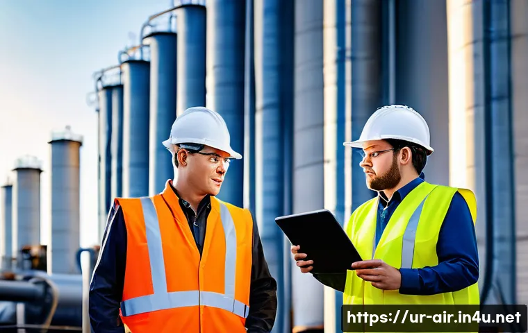 대기환경 산업기사 실기 과목 분석 - **Prompt:** A dynamic scene depicting diverse environmental industrial engineers, dressed in clean, ...