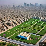 Home 20 대기오염물질 관리 방안 연구 사례 - A vibrant urban neighborhood in Pakistan featuring modern air quality monitoring stations with digit...